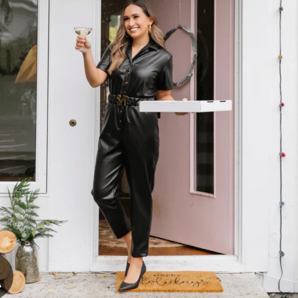 Smash + Tess Black Faux Leather Jumpsuit Sz XS (2-4)